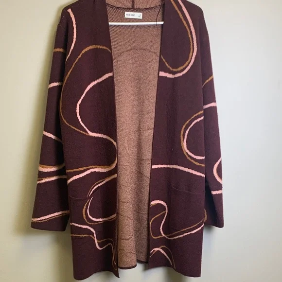 Nine West Swirl Pattern Cardigan in Brown and Pink Medium - Picture 1 of 4